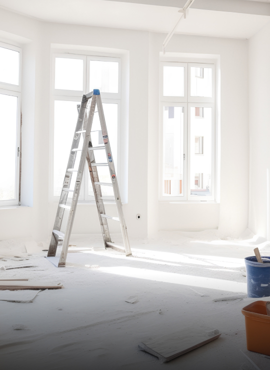 pièce en construction avec une échelle